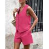 imagePRETTYGARDEN Womens Summer 2 Piece Outfits Sleeveless Matching Sets Button Down V Neck Vest Waistcoat and Pockets ShortsRose Red