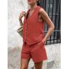 imagePRETTYGARDEN Womens Summer 2 Piece Outfits Sleeveless Matching Sets Button Down V Neck Vest Waistcoat and Pockets ShortsRust Red