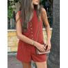 imagePRETTYGARDEN Womens Summer 2 Piece Outfits Sleeveless Matching Sets Button Down V Neck Vest Waistcoat and Pockets ShortsRust Red