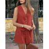 imagePRETTYGARDEN Womens Summer 2 Piece Outfits Sleeveless Matching Sets Button Down V Neck Vest Waistcoat and Pockets ShortsRust Red