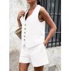 imagePRETTYGARDEN Womens Summer 2 Piece Outfits Sleeveless Matching Sets Button Down V Neck Vest Waistcoat and Pockets ShortsWhite