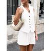 imagePRETTYGARDEN Womens Summer 2 Piece Outfits Sleeveless Matching Sets Button Down V Neck Vest Waistcoat and Pockets ShortsWhite