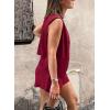 imagePRETTYGARDEN Womens Summer 2 Piece Outfits Sleeveless Matching Sets Button Down V Neck Vest Waistcoat and Pockets ShortsWine Red