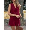imagePRETTYGARDEN Womens Summer 2 Piece Outfits Sleeveless Matching Sets Button Down V Neck Vest Waistcoat and Pockets ShortsWine Red