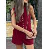 imagePRETTYGARDEN Womens Summer 2 Piece Outfits Sleeveless Matching Sets Button Down V Neck Vest Waistcoat and Pockets ShortsWine Red