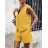 imagePRETTYGARDEN Womens Summer 2 Piece Outfits Sleeveless Matching Sets Button Down V Neck Vest Waistcoat and Pockets ShortsYellow