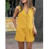 imagePRETTYGARDEN Womens Summer 2 Piece Outfits Sleeveless Matching Sets Button Down V Neck Vest Waistcoat and Pockets ShortsYellow