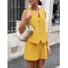imagePRETTYGARDEN Womens Summer 2 Piece Outfits Sleeveless Matching Sets Button Down V Neck Vest Waistcoat and Pockets ShortsYellow
