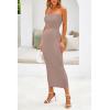 imagePRETTYGARDEN Womens Summer Midi Bodycon Dress Strapless Cut Out Knit Tube Long Fitted DressesSolid Khaki