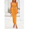 imagePRETTYGARDEN Womens Summer Midi Bodycon Dress Strapless Cut Out Knit Tube Long Fitted DressesSolid Orange Yellow