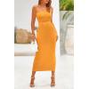 imagePRETTYGARDEN Womens Summer Midi Bodycon Dress Strapless Cut Out Knit Tube Long Fitted DressesSolid Orange Yellow
