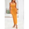 imagePRETTYGARDEN Womens Summer Midi Bodycon Dress Strapless Cut Out Knit Tube Long Fitted DressesSolid Orange Yellow