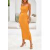 imagePRETTYGARDEN Womens Summer Midi Bodycon Dress Strapless Cut Out Knit Tube Long Fitted DressesSolid Orange Yellow