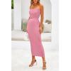 imagePRETTYGARDEN Womens Summer Midi Bodycon Dress Strapless Cut Out Knit Tube Long Fitted DressesSolid Pink