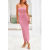 imagePRETTYGARDEN Womens Summer Midi Bodycon Dress Strapless Cut Out Knit Tube Long Fitted DressesSolid Pink