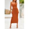 imagePRETTYGARDEN Womens Summer Midi Bodycon Dress Strapless Cut Out Knit Tube Long Fitted DressesSolid Rust Red