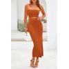 imagePRETTYGARDEN Womens Summer Midi Bodycon Dress Strapless Cut Out Knit Tube Long Fitted DressesSolid Rust Red