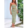 imagePRETTYGARDEN Womens Summer Midi Bodycon Dress Strapless Cut Out Knit Tube Long Fitted DressesStriped Army Green White