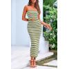 imagePRETTYGARDEN Womens Summer Midi Bodycon Dress Strapless Cut Out Knit Tube Long Fitted DressesStriped Army Green White