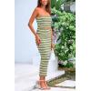imagePRETTYGARDEN Womens Summer Midi Bodycon Dress Strapless Cut Out Knit Tube Long Fitted DressesStriped Army Green White