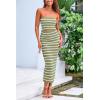 imagePRETTYGARDEN Womens Summer Midi Bodycon Dress Strapless Cut Out Knit Tube Long Fitted DressesStriped Army Green White