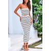 imagePRETTYGARDEN Womens Summer Midi Bodycon Dress Strapless Cut Out Knit Tube Long Fitted DressesStriped White Black