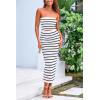 imagePRETTYGARDEN Womens Summer Midi Bodycon Dress Strapless Cut Out Knit Tube Long Fitted DressesStriped White Black