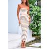imagePRETTYGARDEN Womens Summer Midi Bodycon Dress Strapless Cut Out Knit Tube Long Fitted DressesStriped White Khaki