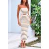imagePRETTYGARDEN Womens Summer Midi Bodycon Dress Strapless Cut Out Knit Tube Long Fitted DressesStriped White Khaki