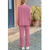 imagePRETTYGARDEN Womens Two Piece Lounge Sets Matching Long Sleeve Shirts Wide Leg Pants Tracksuits Travel Outfits Fall ClothesPink