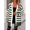 imagePRETTYGARDEN Womens Winter Striped Cardigan Sweaters Long Sleeve Button Down Open Front Chunky Knit Oversized Sweater CoatStriped Army Green White
