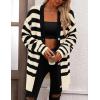 imagePRETTYGARDEN Womens Winter Striped Cardigan Sweaters Long Sleeve Button Down Open Front Chunky Knit Oversized Sweater CoatStriped Beige Black