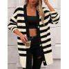 imagePRETTYGARDEN Womens Winter Striped Cardigan Sweaters Long Sleeve Button Down Open Front Chunky Knit Oversized Sweater CoatStriped Beige Black