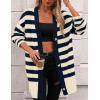 imagePRETTYGARDEN Womens Winter Striped Cardigan Sweaters Long Sleeve Button Down Open Front Chunky Knit Oversized Sweater CoatStriped Beige Navy
