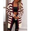 imagePRETTYGARDEN Womens Winter Striped Cardigan Sweaters Long Sleeve Button Down Open Front Chunky Knit Oversized Sweater CoatStriped Beige Wine Red