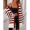 imagePRETTYGARDEN Womens Winter Striped Cardigan Sweaters Long Sleeve Button Down Open Front Chunky Knit Oversized Sweater CoatStriped Beige Wine Red