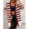 imagePRETTYGARDEN Womens Winter Striped Cardigan Sweaters Long Sleeve Button Down Open Front Chunky Knit Oversized Sweater CoatStriped Beige Wine Red