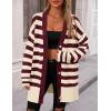 imagePRETTYGARDEN Womens Winter Striped Cardigan Sweaters Long Sleeve Button Down Open Front Chunky Knit Oversized Sweater CoatStriped Beige Wine Red