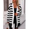 imagePRETTYGARDEN Womens Winter Striped Cardigan Sweaters Long Sleeve Button Down Open Front Chunky Knit Oversized Sweater CoatStriped Black White