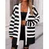imagePRETTYGARDEN Womens Winter Striped Cardigan Sweaters Long Sleeve Button Down Open Front Chunky Knit Oversized Sweater CoatStriped Black White