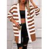 imagePRETTYGARDEN Womens Winter Striped Cardigan Sweaters Long Sleeve Button Down Open Front Chunky Knit Oversized Sweater CoatStriped Brown White