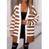 imagePRETTYGARDEN Womens Winter Striped Cardigan Sweaters Long Sleeve Button Down Open Front Chunky Knit Oversized Sweater CoatStriped Brown White