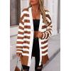imagePRETTYGARDEN Womens Winter Striped Cardigan Sweaters Long Sleeve Button Down Open Front Chunky Knit Oversized Sweater CoatStriped Brown White