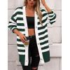imagePRETTYGARDEN Womens Winter Striped Cardigan Sweaters Long Sleeve Button Down Open Front Chunky Knit Oversized Sweater CoatStriped Dark Green White