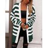 imagePRETTYGARDEN Womens Winter Striped Cardigan Sweaters Long Sleeve Button Down Open Front Chunky Knit Oversized Sweater CoatStriped Dark Green White