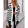 imagePRETTYGARDEN Womens Winter Striped Cardigan Sweaters Long Sleeve Button Down Open Front Chunky Knit Oversized Sweater CoatStriped Dark Green White