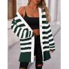 imagePRETTYGARDEN Womens Winter Striped Cardigan Sweaters Long Sleeve Button Down Open Front Chunky Knit Oversized Sweater CoatStriped Dark Green White