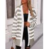 imagePRETTYGARDEN Womens Winter Striped Cardigan Sweaters Long Sleeve Button Down Open Front Chunky Knit Oversized Sweater CoatStriped Grey White