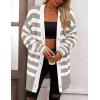 imagePRETTYGARDEN Womens Winter Striped Cardigan Sweaters Long Sleeve Button Down Open Front Chunky Knit Oversized Sweater CoatStriped Grey White