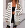 imagePRETTYGARDEN Womens Winter Striped Cardigan Sweaters Long Sleeve Button Down Open Front Chunky Knit Oversized Sweater CoatStriped Grey White